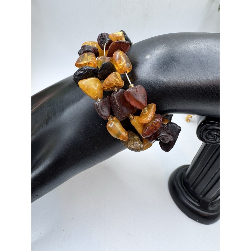 Estate Antique 3 Type Real Baltic Amber Wire Wrap Origami Bracelet Multicolor